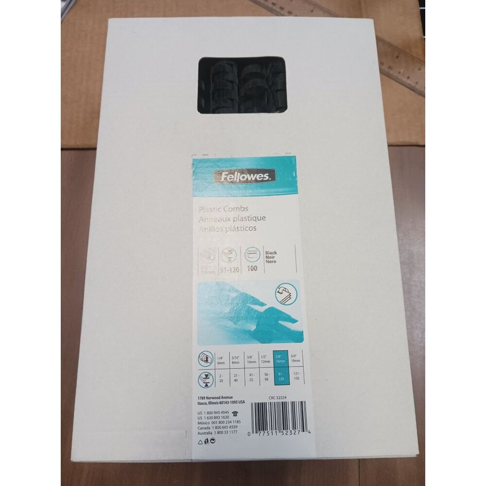 Fellows Plastic Combs 5/8in 91-120pgs 100ct Black CRC 52324 NEW
